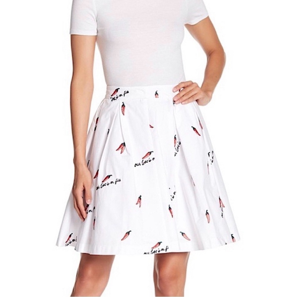 Our Love is On Fire Embroidered White A line Skirt Women Size Medium